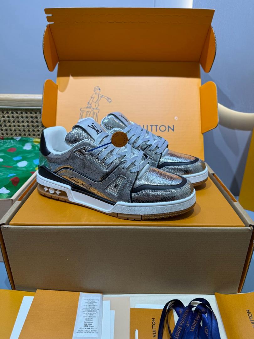 LV Louis Vuitton Trainer Silver Leather