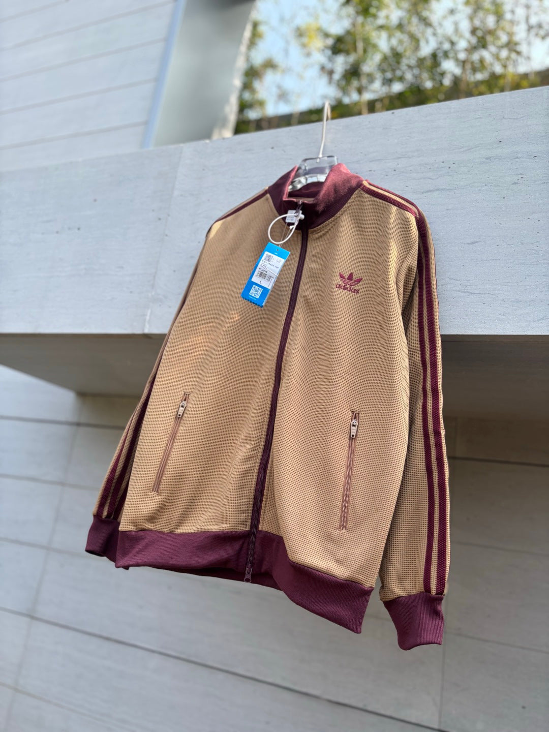 Adidas Originals Knit Track Top Beige + Burgundy