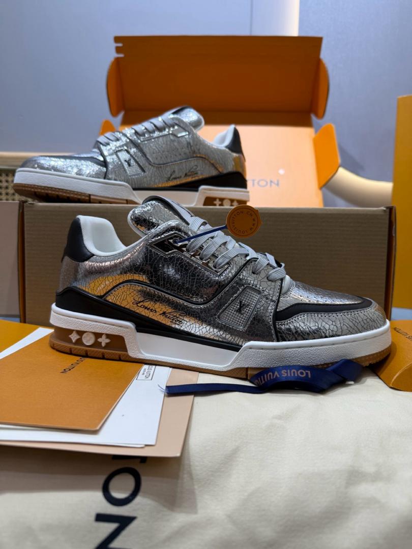 LV Louis Vuitton Trainer Silver Leather