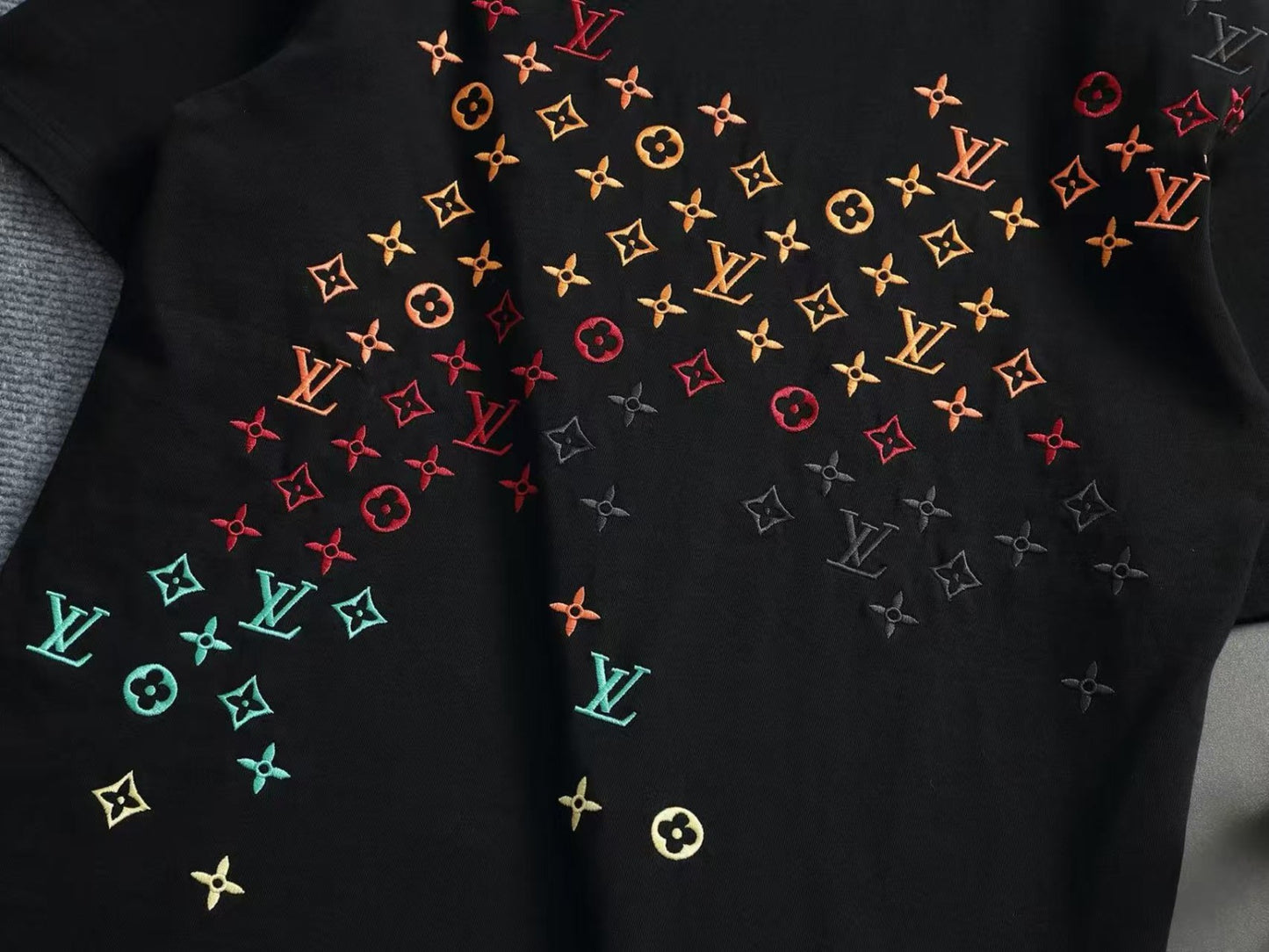 LV Louis Vuitton embroidered monogram T-shirt
