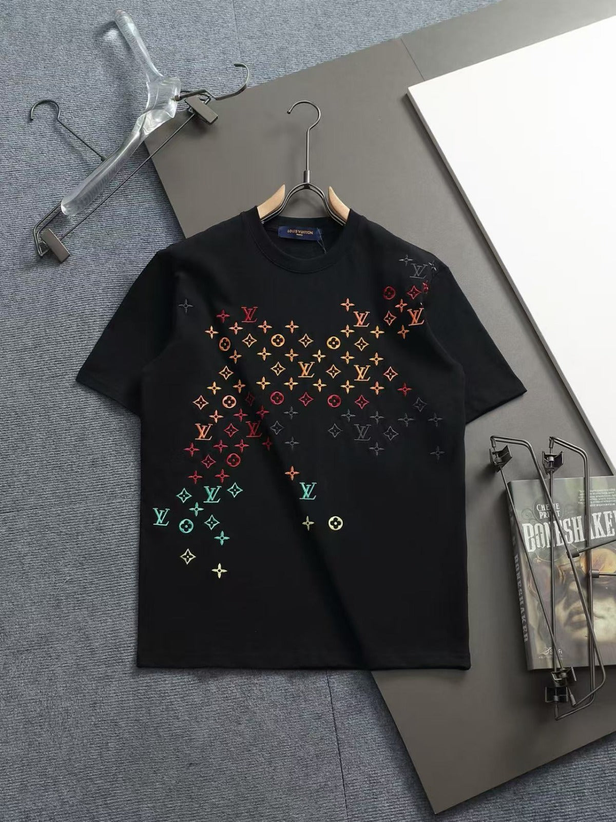 LV Louis Vuitton embroidered monogram T-shirt