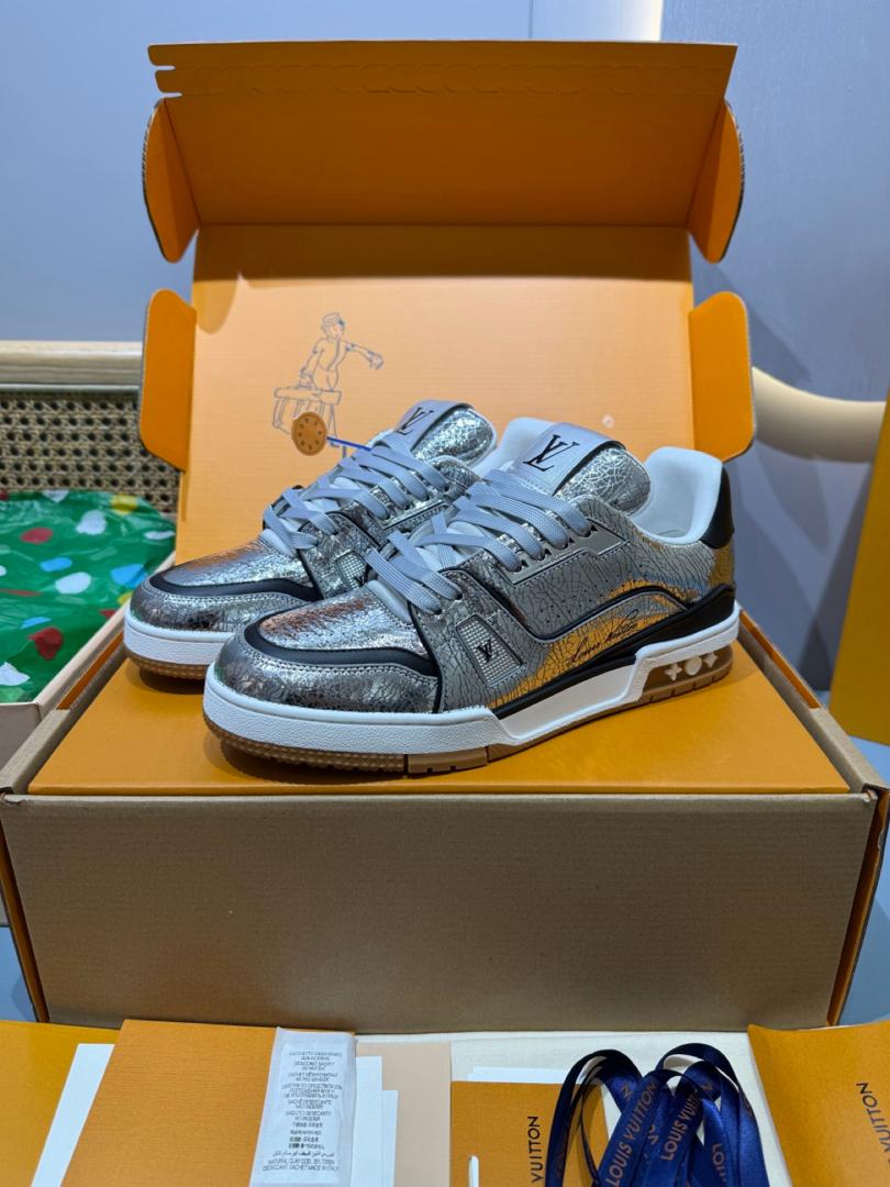 LV Louis Vuitton Trainer Silver Leather