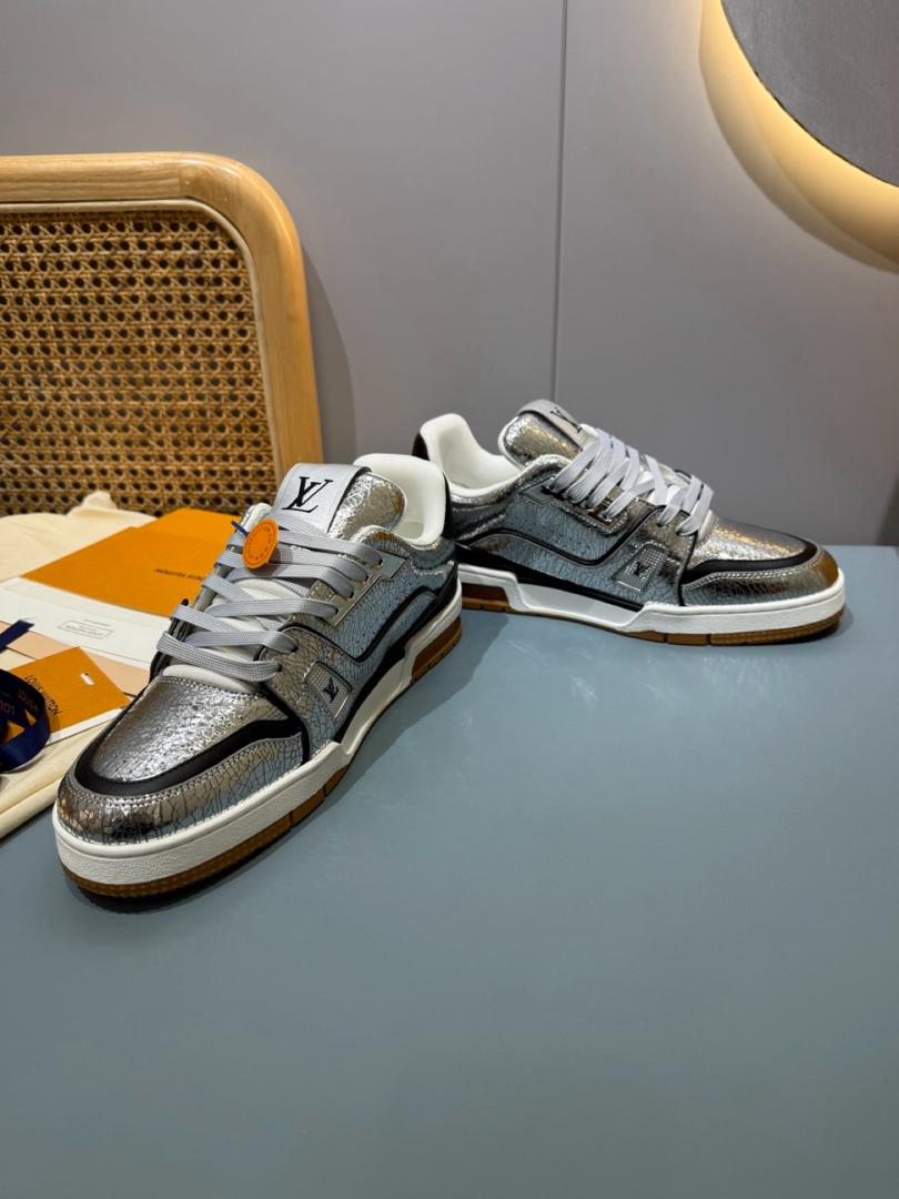 LV Louis Vuitton Trainer Silver Leather