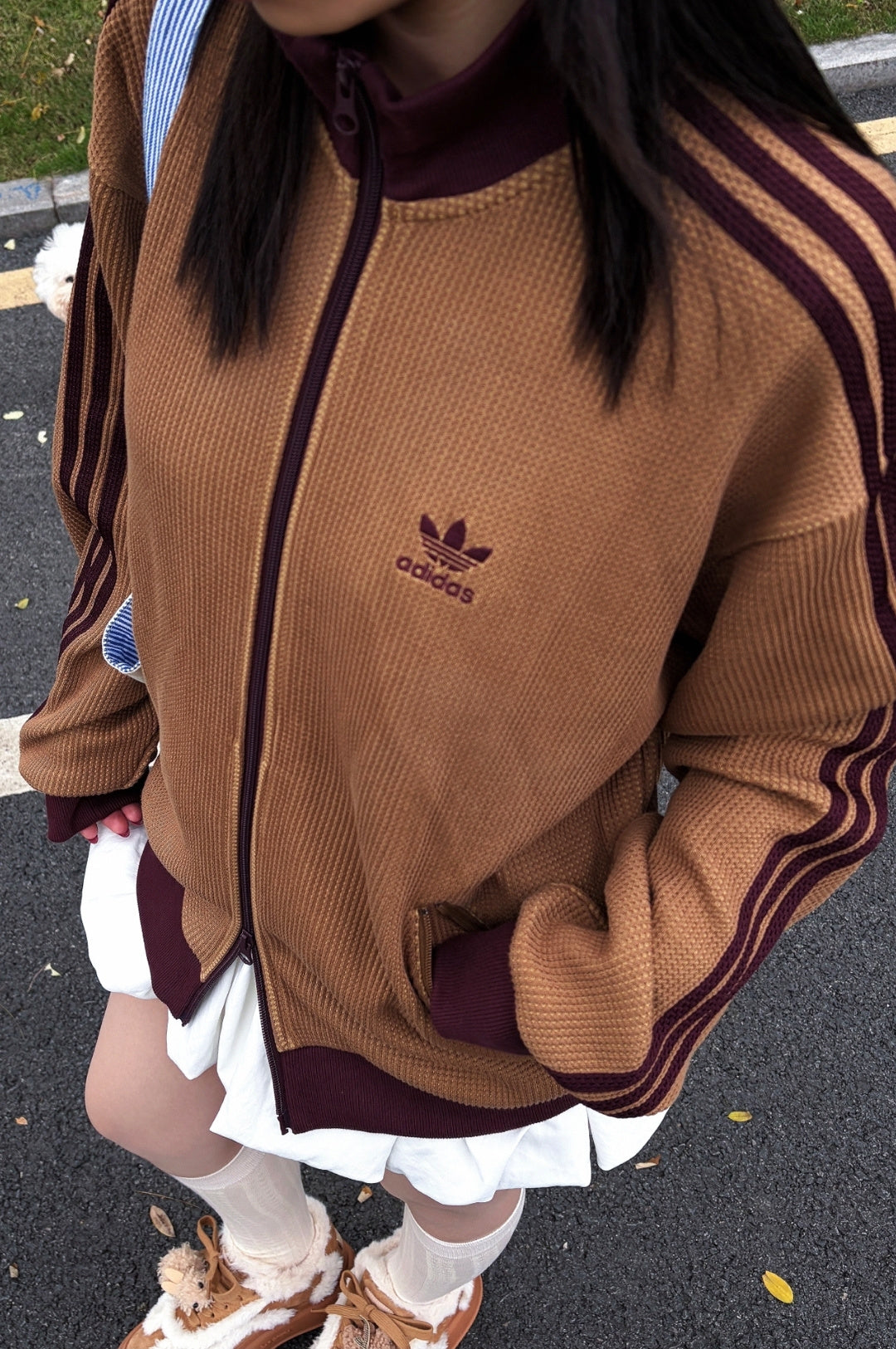 Adidas Originals Knit Track Top Beige + Burgundy